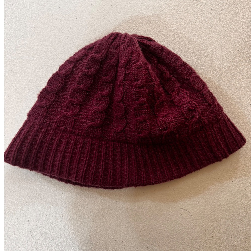 VTG ARIS Cable Knit bucket Hat Burgundy Lined Cottagecore BoHO Ribbed Fisherman